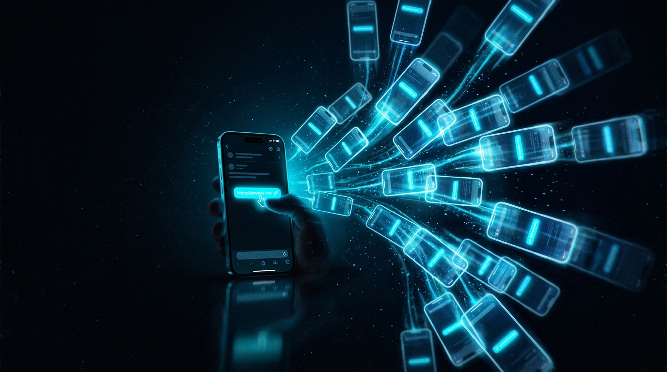 Un teléfono con un link que se multiplica y se reenvía